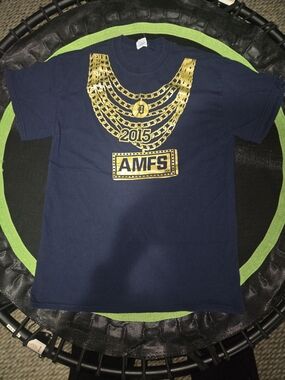 Gildan Navy Blue Short-Sleeve Tee with Gold Chain Graphic